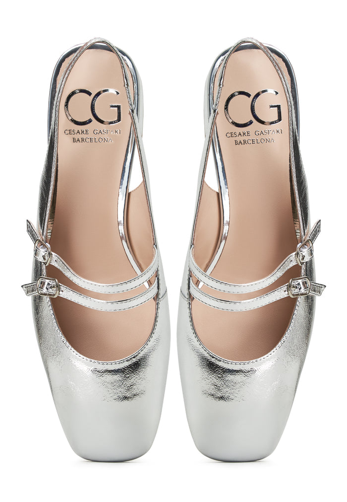 Slingback Block Heels Pumps Mar y Sol - Silver