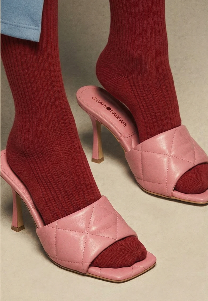 Square Toe Heeled Mule - Pink