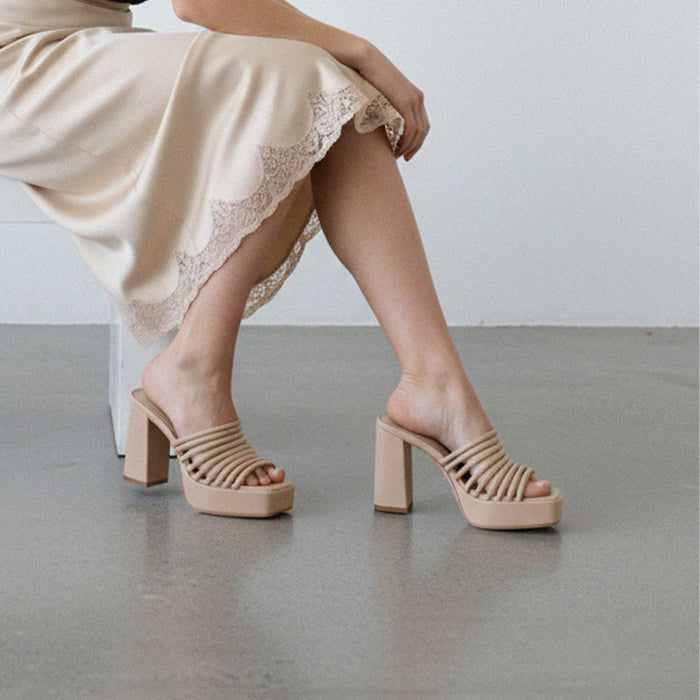 Stella Beige - Platform Mules