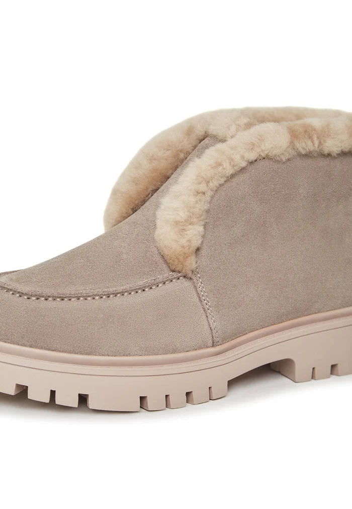 A pair of stylish women's suede ankle winter boots, perfect for cold weather fashion.
