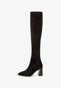 A stylish pair of over-the-knee suede boots, the ultimate chic fashion footwear for women.