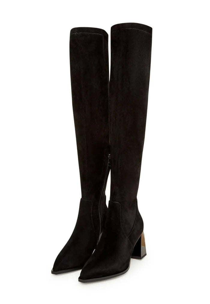 A stylish pair of over-the-knee suede boots, the perfect chic fashion statement in women's footwear.