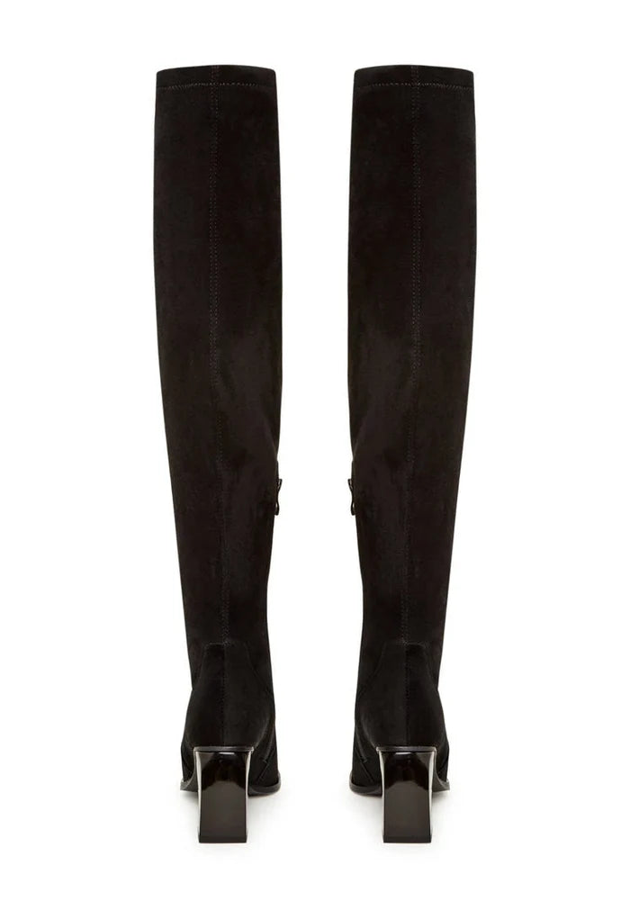 A stylish pair of over-the-knee suede boots, the epitome of chic fashion in women's footwear.
