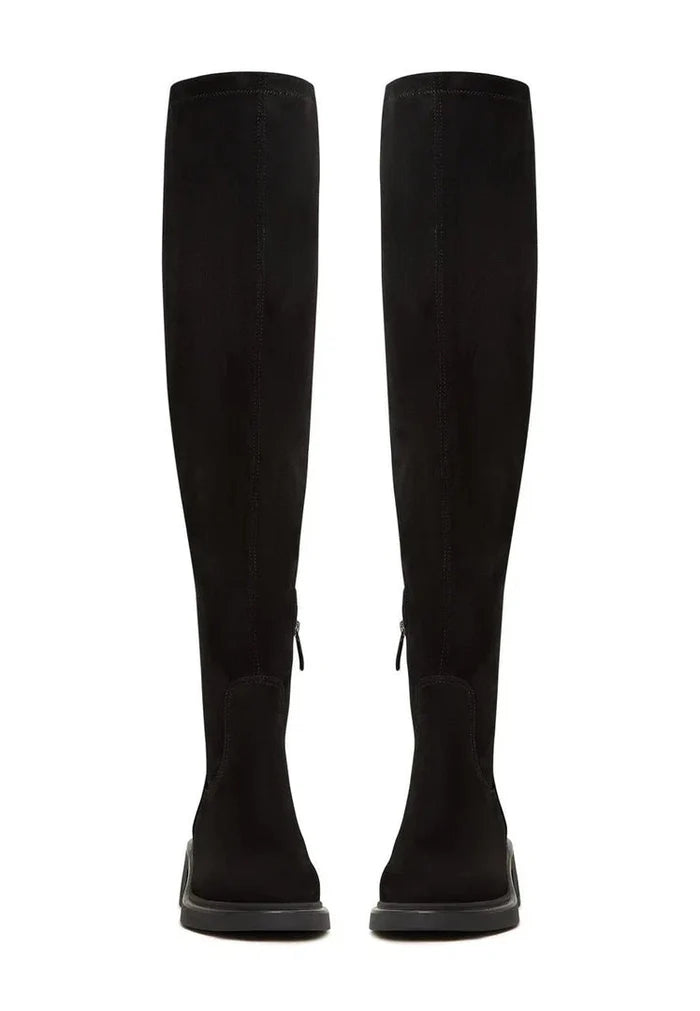 A stylish pair of over-the-knee suede boots, a must-have in women's footwear for a chic and fashionable look.
