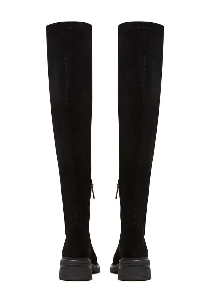 A trendy pair of over-the-knee suede boots, the perfect chic fashion statement in women's footwear.