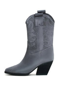 A pair of stylish suede cowboy boots in grey, known as Elena Cowboy Boots, perfect for women's western wear.