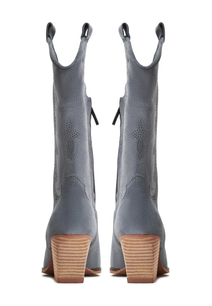 A stylish pair of women's Mariana Grey Suede Cowboy Boots, perfect for adding a touch of western flair to any outfit.