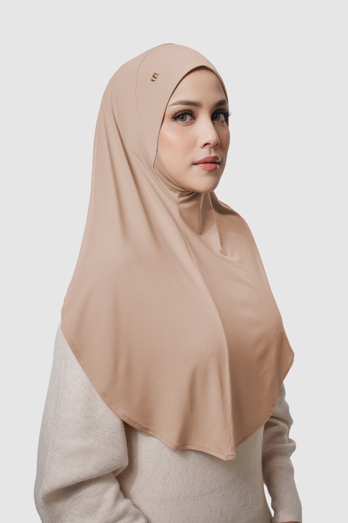 swyft slip on scarf in taupe by buttonscarves side view