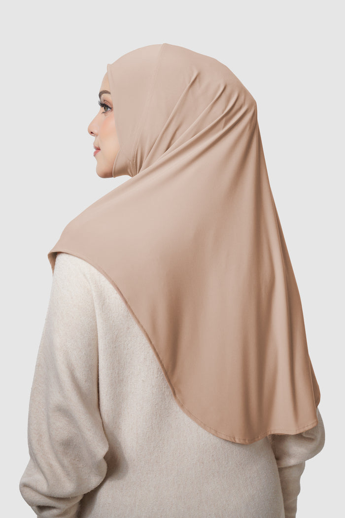 swyft slip on scarf in taupe by buttonscarves back view
