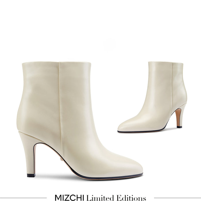 TANYA - ivory leather ankle boots