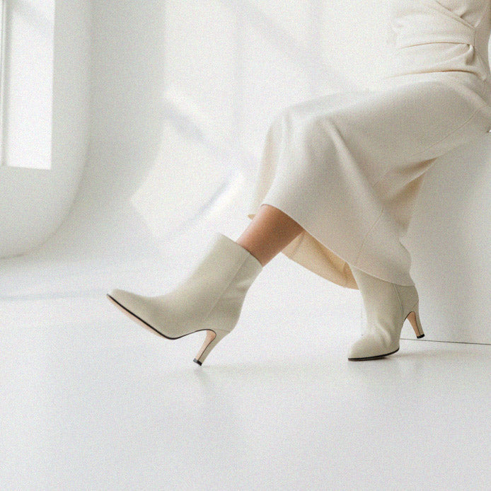 TANYA - ivory leather ankle boots