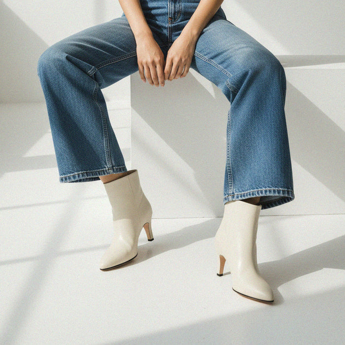 TANYA - ivory leather ankle boots