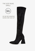 A pair of designer thigh-high boots crafted from high-end suede, representing luxury women's boots as premium over-the-knee footwear, exclusive in style and quality.