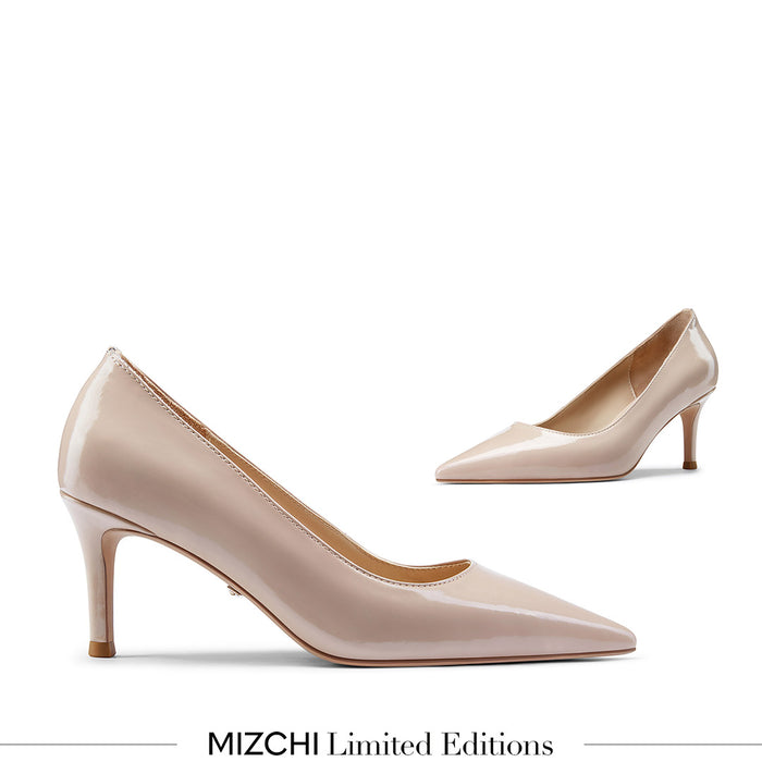 TIA BEIGE PATENT - kitten heels