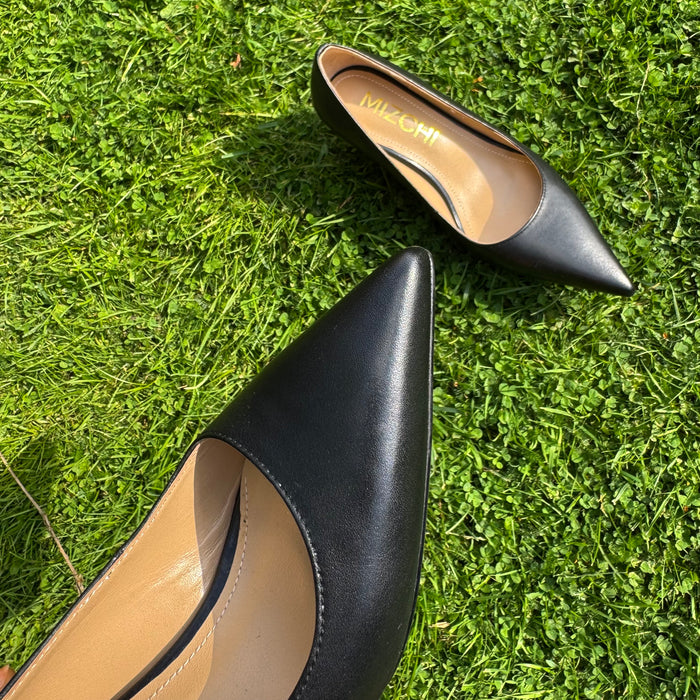 TIA BLACK LEATHER - kitten heels