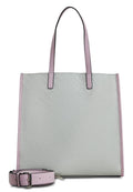 A woman's hand holding a stylish grey tote bag, perfect for everyday use and a fashionable accessory.