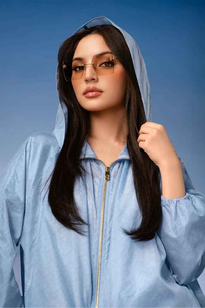 tropical26 hooded jacket in blue by buttonscarves with protective hood
