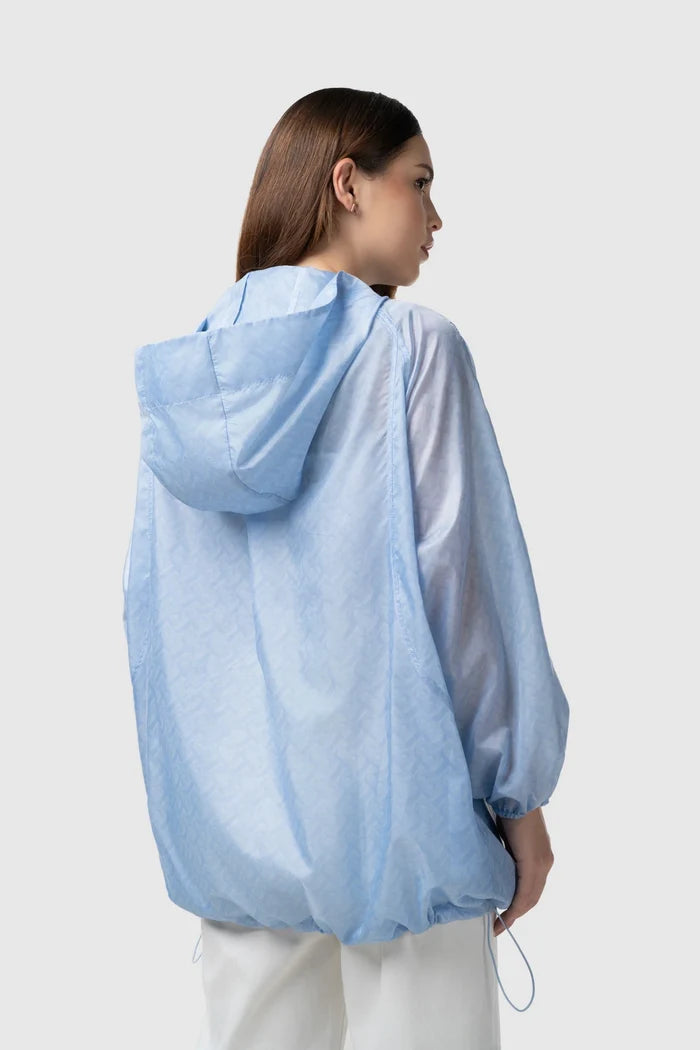 tropical26 hooded jacket in blue by buttonscarves back view