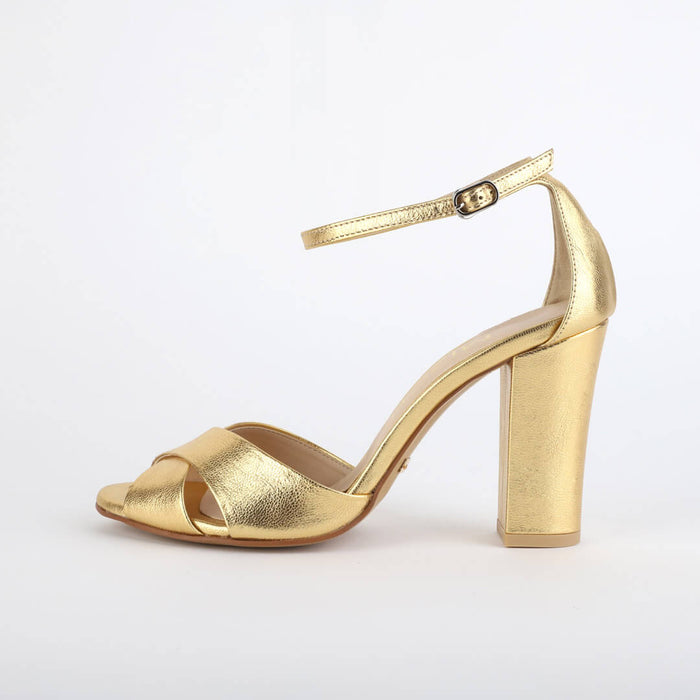 *UK size 2.5 - ALOVE  LEATHER - gold, 9cm heels