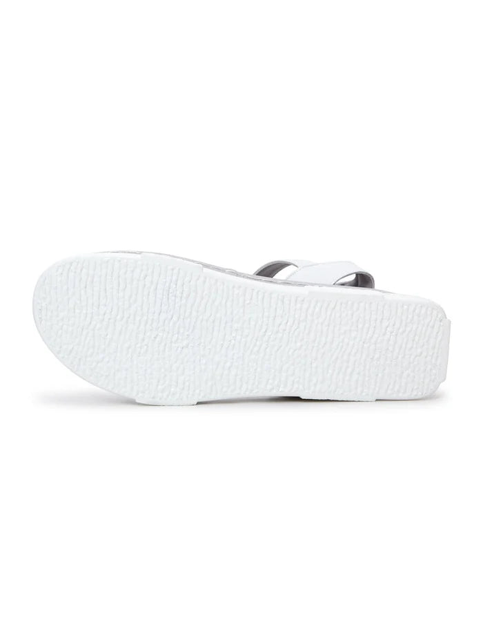 A sleek pair of women's urban platform sandals in trendy white for the fashion-forward individual.
