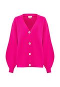 A stylish pink V-neck cardigan, perfect for women looking for a cozy and fashionable knit sweater option.