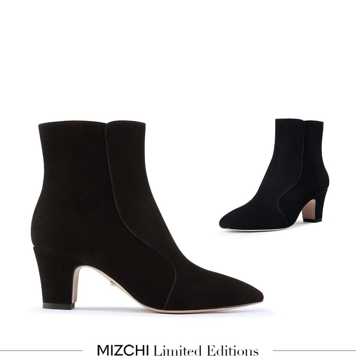 VALERIE - black suede mid-heel ankle boots