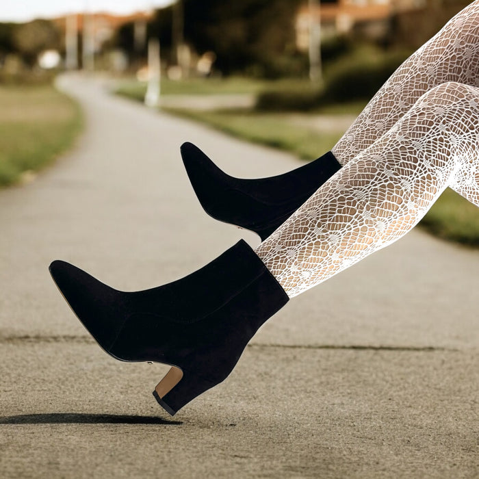 VALERIE - black suede mid-heel ankle boots