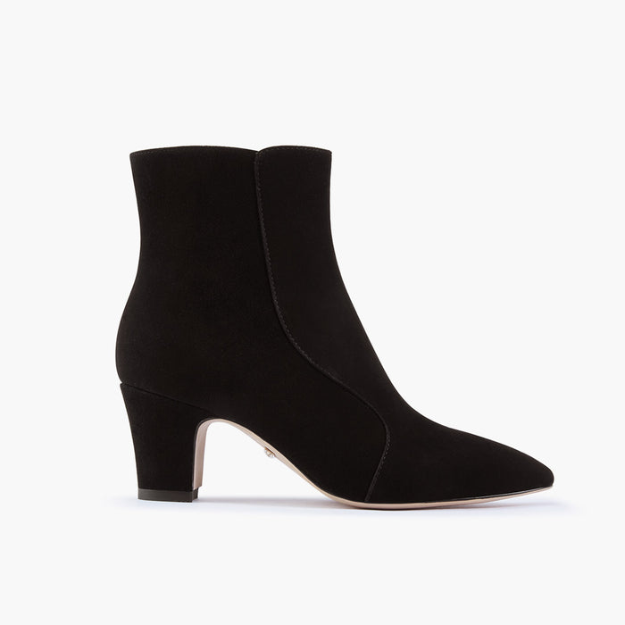 VALERIE - black suede mid-heel ankle boots