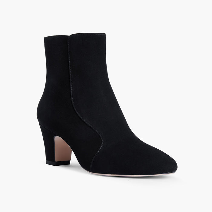 VALERIE - black suede mid-heel ankle boots