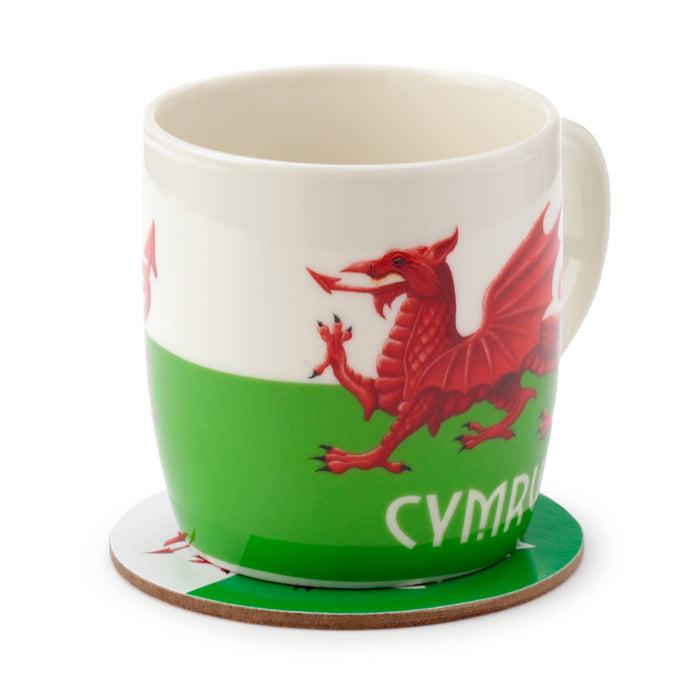 Welsh Dragon Wales (Cymru) Souvenir Porcelain Mug & Coaster Set 006