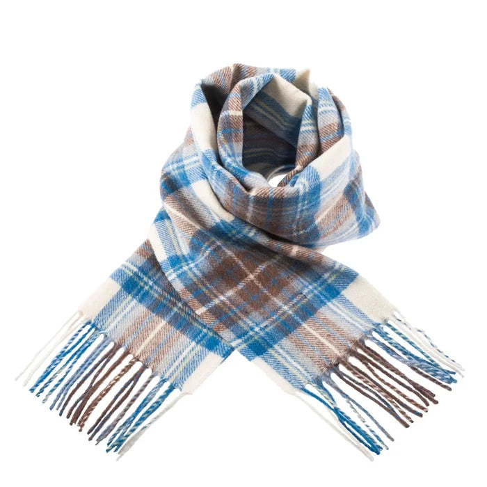 Welsh Woollens 100% Lambswool Scarf Stewart Muted Blue