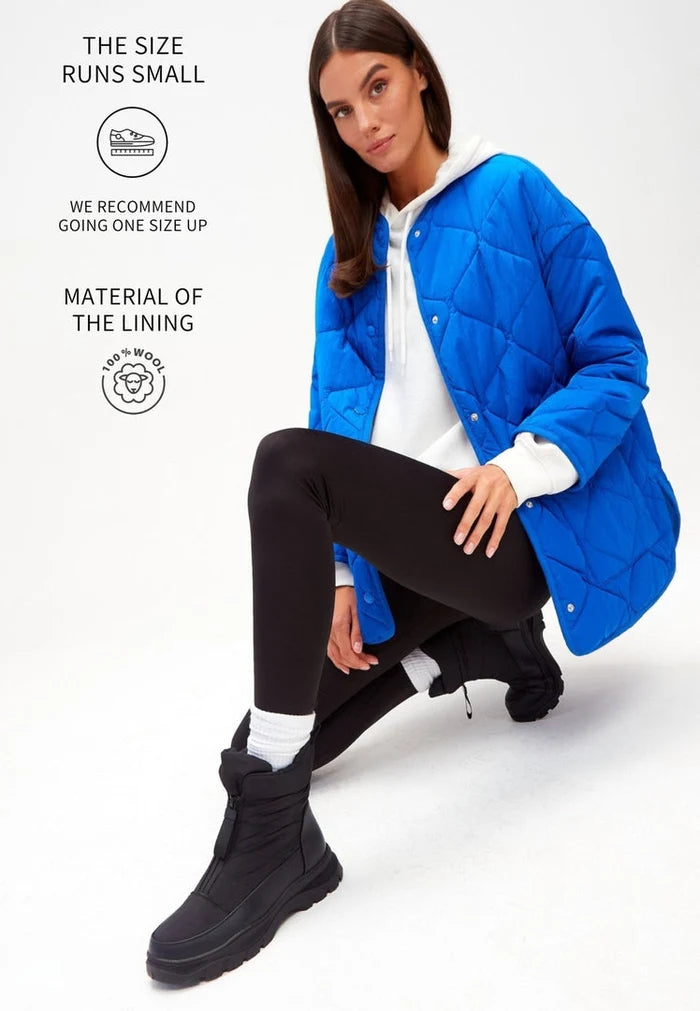 A pair of stylish black winter boots, perfect for cold weather, snow, and rain, designed to keep your feet warm and dry during the winter season.