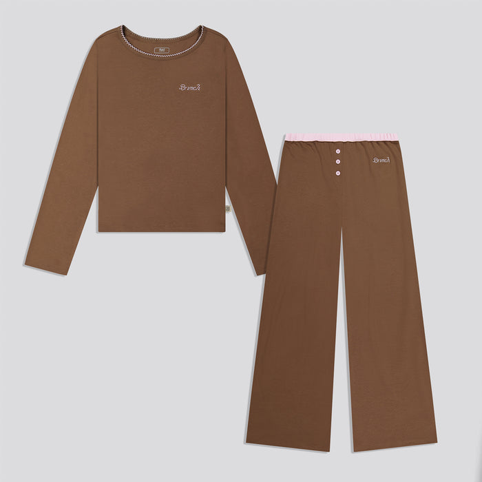 Brunch Women's PJ Set in Espresso & Soft Pink pima cotton, main product image