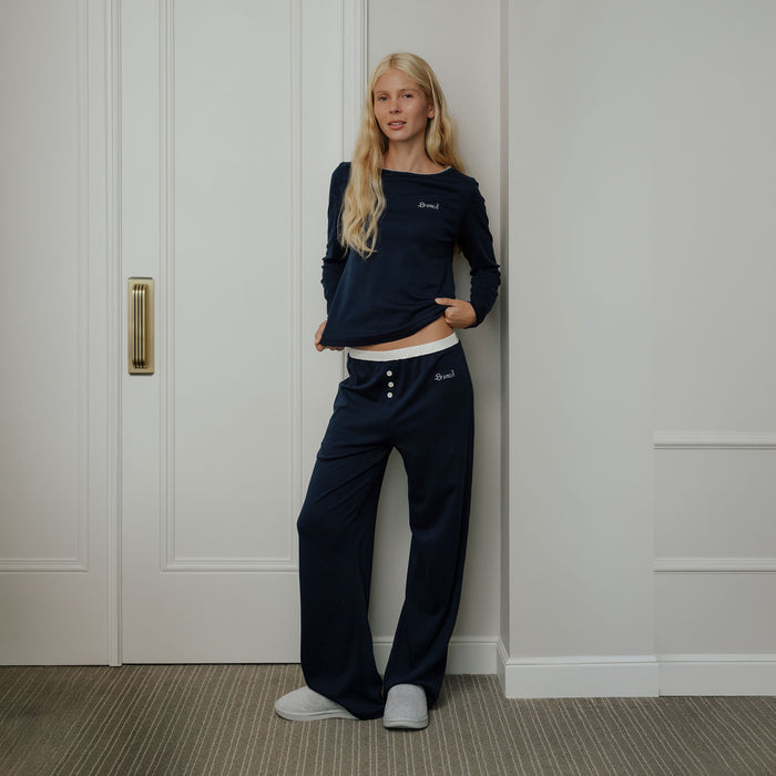 Brunch Women's PJ Set in Navy pima cotton, product view 3