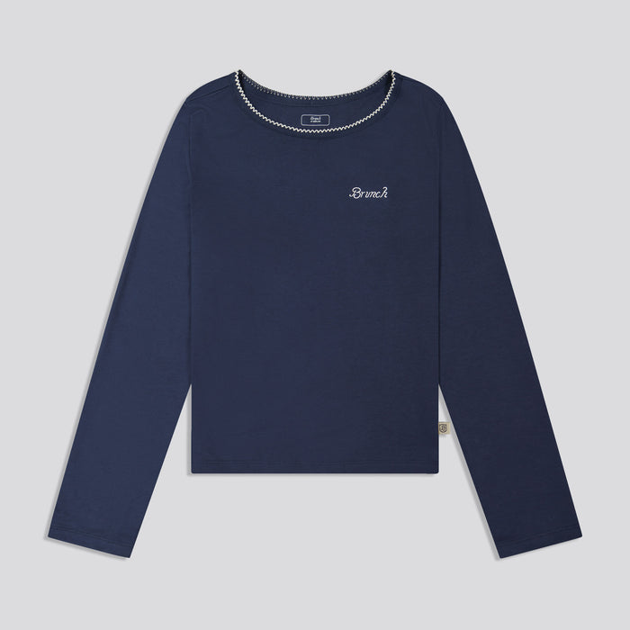Brunch Women's PJ Set in Navy pima cotton, product view 4