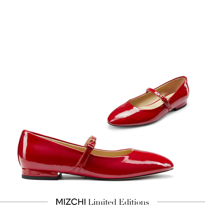 Zoara Red - Leather Mary Jane Ballet pumps